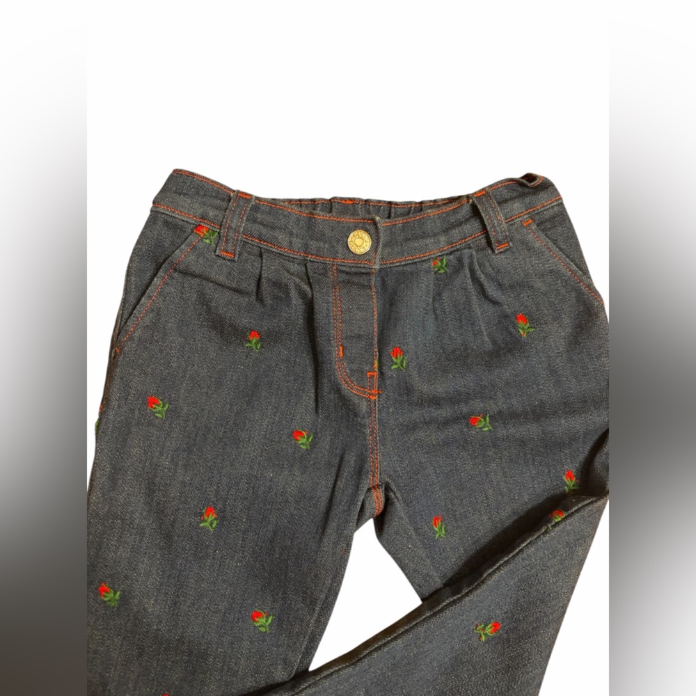 Gucci Navy Denim Jeans with Red Rose Embroidery - Picture 4 of 10